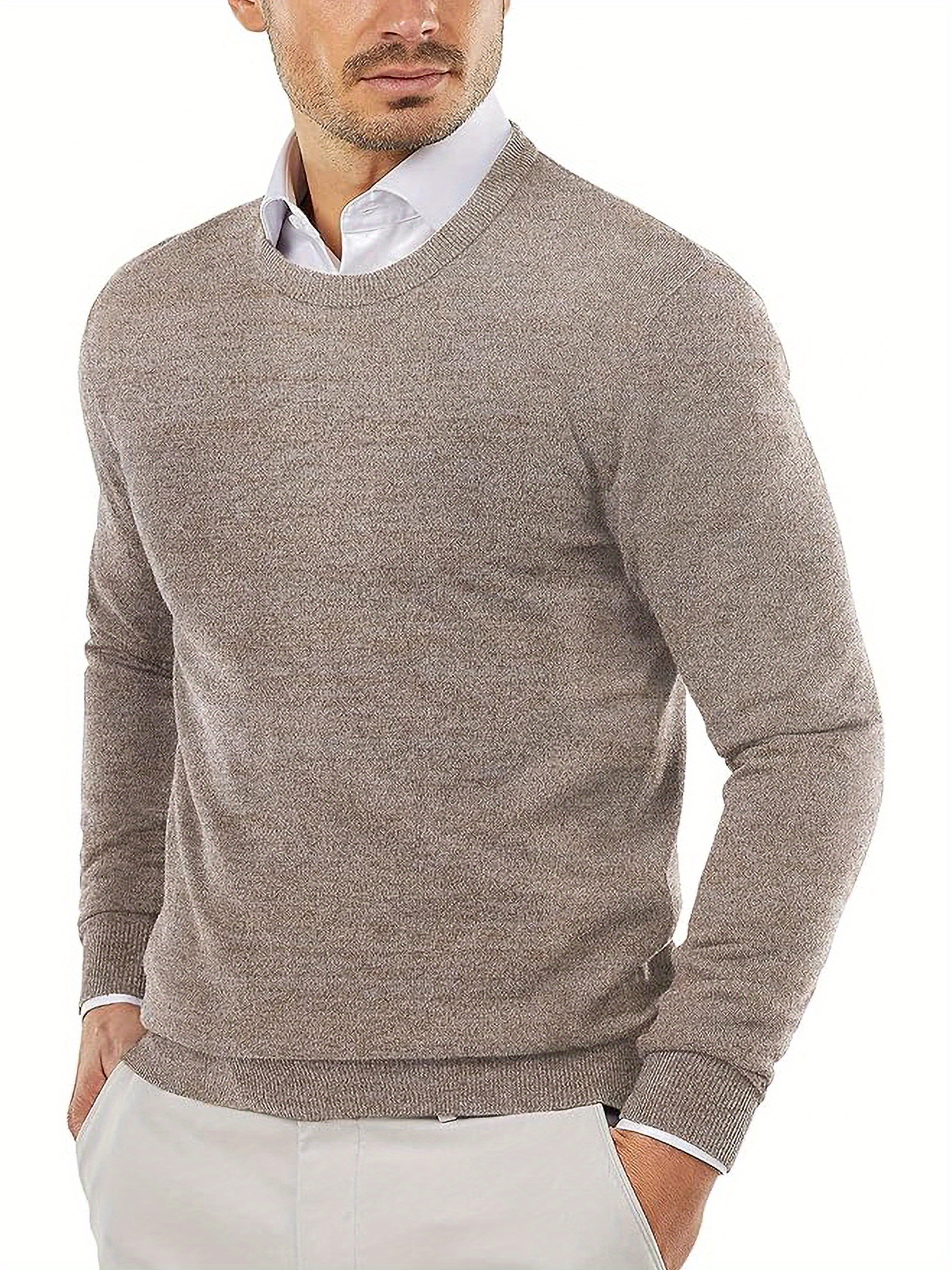 „ELESOL“ Vyrų Lengvas Megztinis su Apvalia Iškirpte - Minkštas Poliesterinis Megztinis Rudeniui/Žiemai, Kasdienis ir Šventinis, Vienaspalvis, Skalbiamas Mašinoje, Universalus Vyrų Megztinis | Apvalios Iškirptės Megztinis | Patogus Tinka