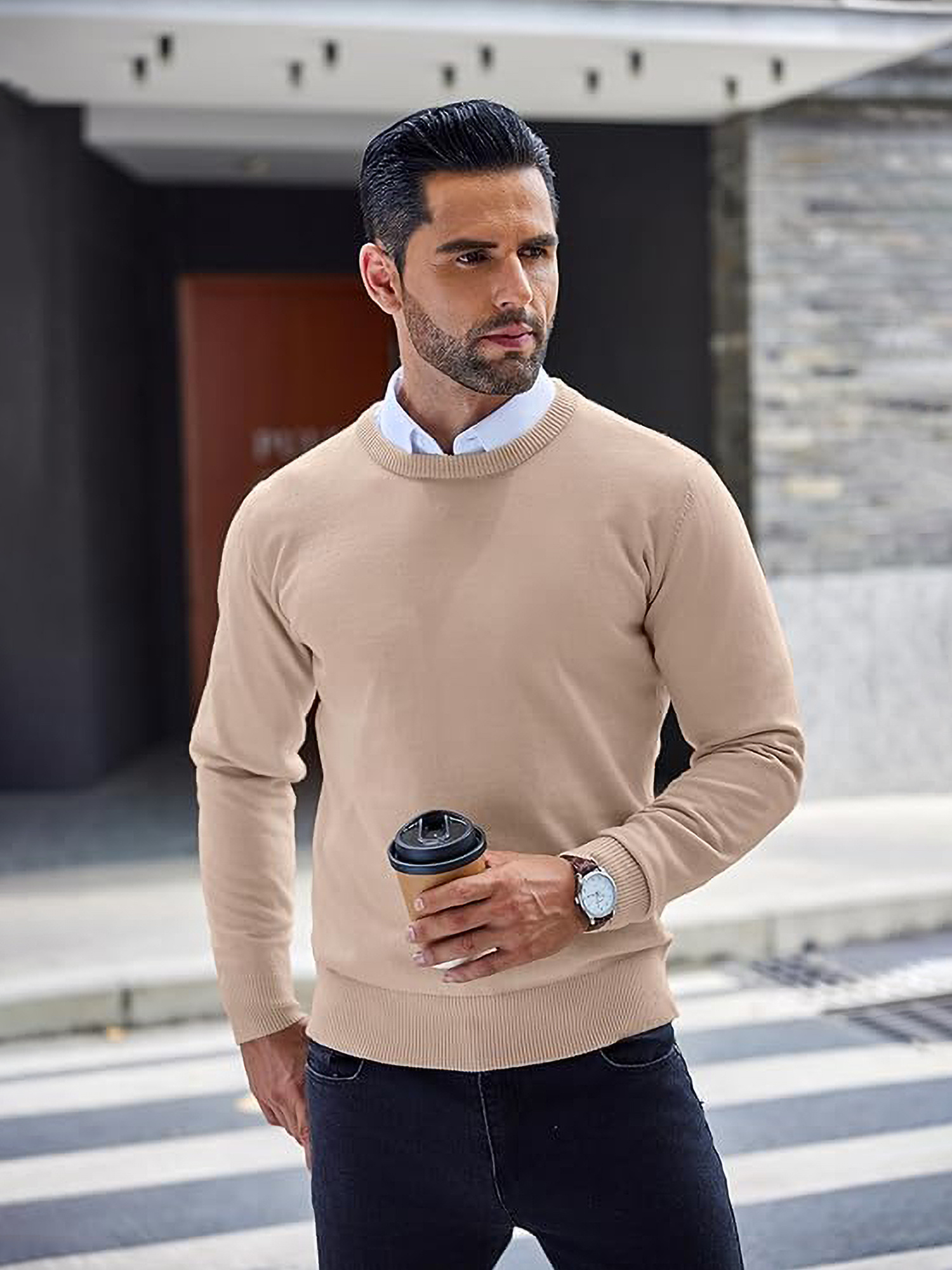 „ELESOL“ Vyrų Lengvas Megztinis su Apvalia Iškirpte - Minkštas Poliesterinis Megztinis Rudeniui/Žiemai, Kasdienis ir Šventinis, Vienaspalvis, Skalbiamas Mašinoje, Universalus Vyrų Megztinis | Apvalios Iškirptės Megztinis | Patogus Tinka
