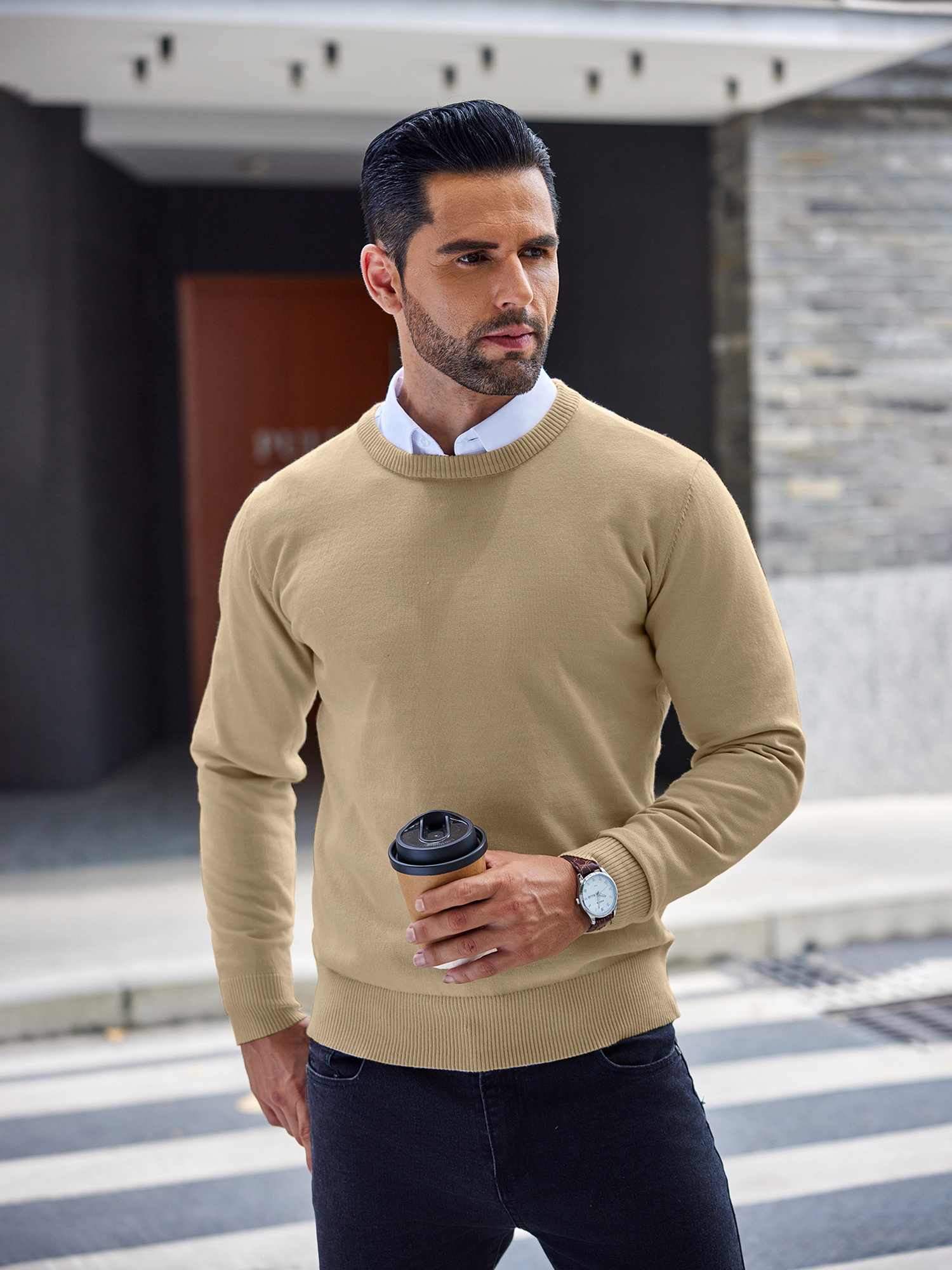 „ELESOL“ Vyrų Lengvas Megztinis su Apvalia Iškirpte - Minkštas Poliesterinis Megztinis Rudeniui/Žiemai, Kasdienis ir Šventinis, Vienaspalvis, Skalbiamas Mašinoje, Universalus Vyrų Megztinis | Apvalios Iškirptės Megztinis | Patogus Tinka