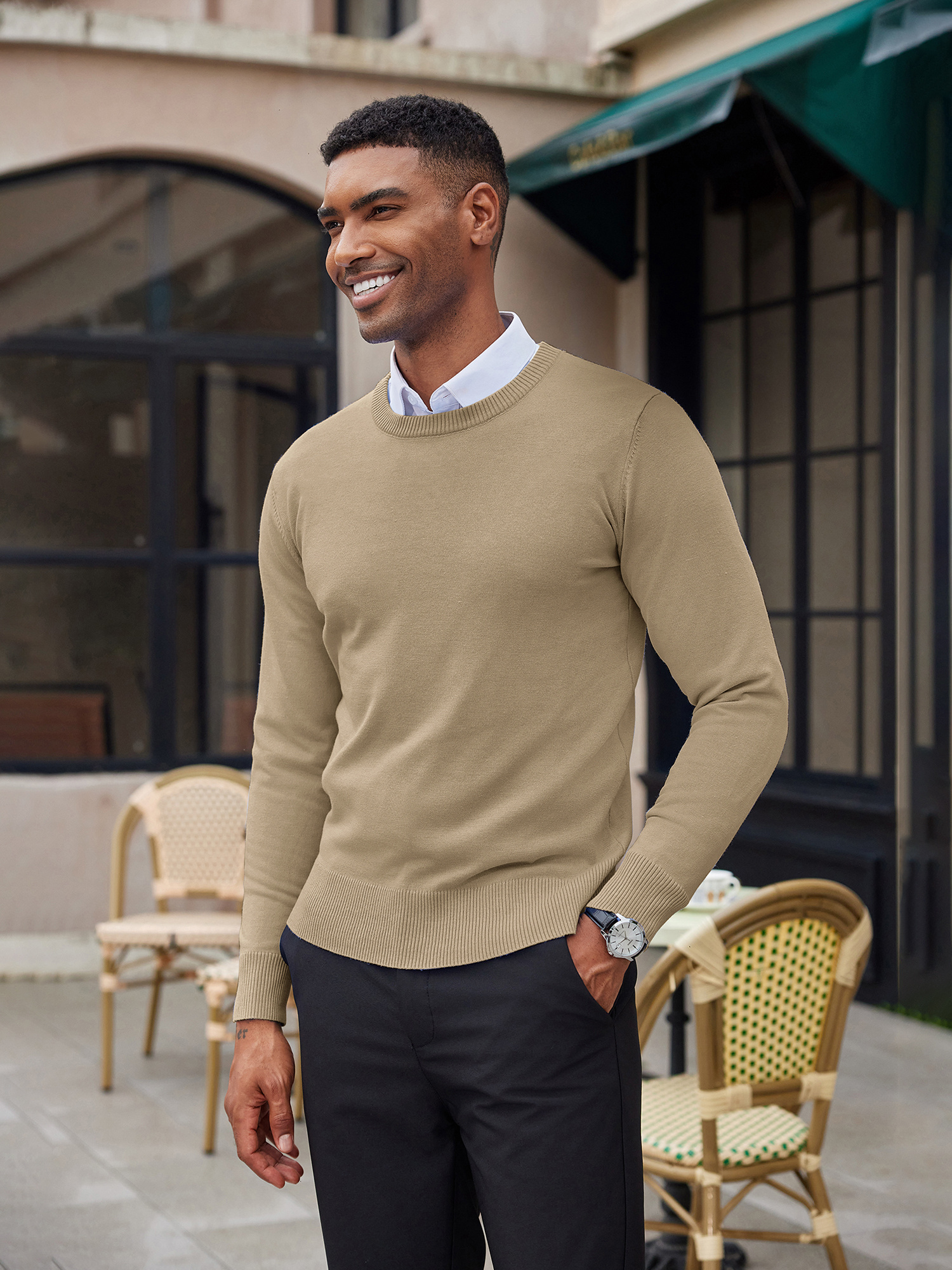 „ELESOL“ Vyrų Lengvas Megztinis su Apvalia Iškirpte - Minkštas Poliesterinis Megztinis Rudeniui/Žiemai, Kasdienis ir Šventinis, Vienaspalvis, Skalbiamas Mašinoje, Universalus Vyrų Megztinis | Apvalios Iškirptės Megztinis | Patogus Tinka