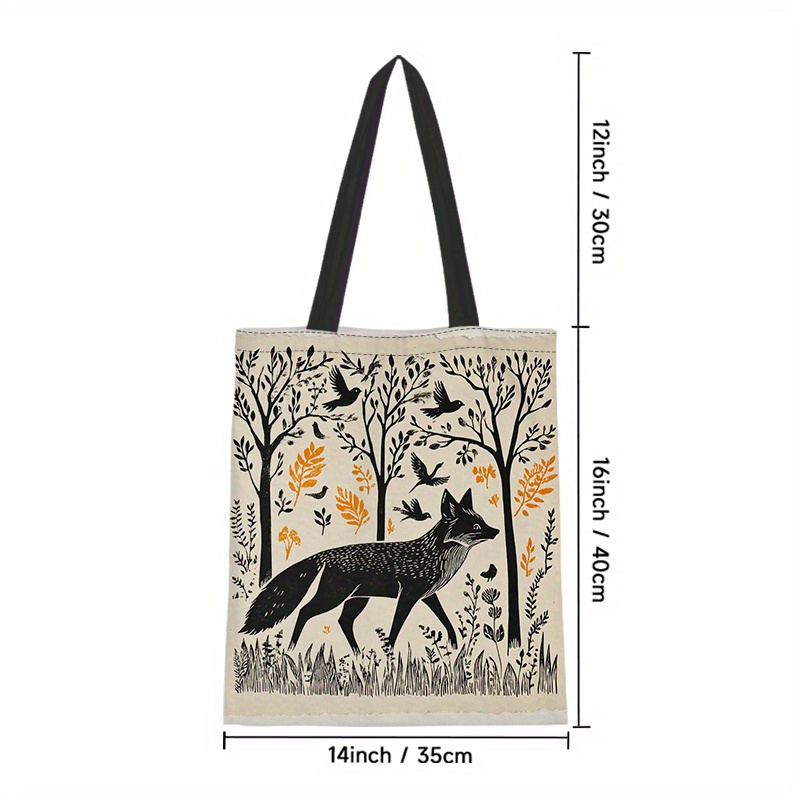 E-shop 1 Stück Fuchs-Wald-Folklore Tragetasche – Langlebige rechteckige Schultertasche mit Fuchs- Waldmotiv, stilvoll für Reisen, Einkaufen,