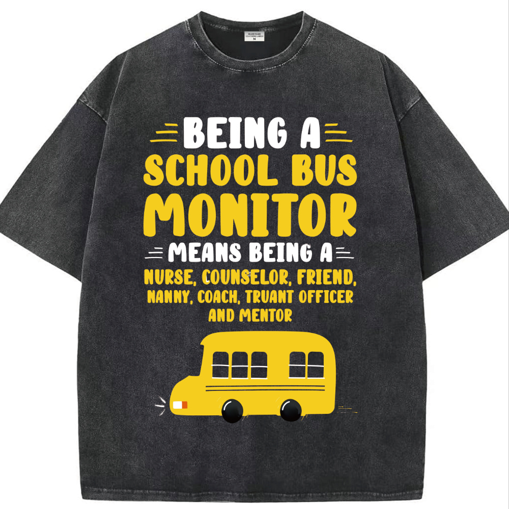 

School Bus Monitor Vintage Washed Graphic Short Sleeve T-shirt