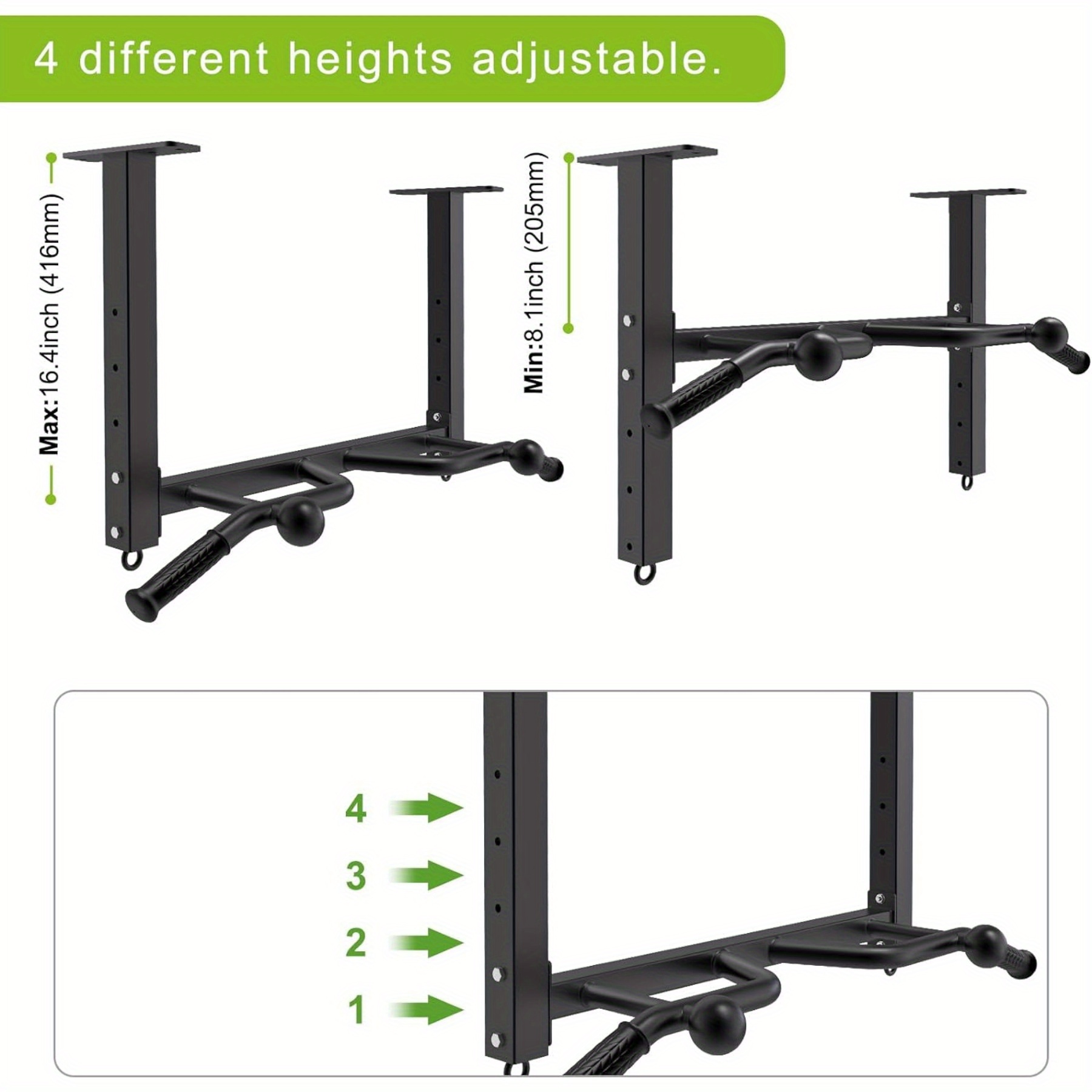 Heavy Duty Ceiling Mount Pull Up Bar For Garage & Home Gym - Adjustable, Multi-Grip, Holds 650 Lbs