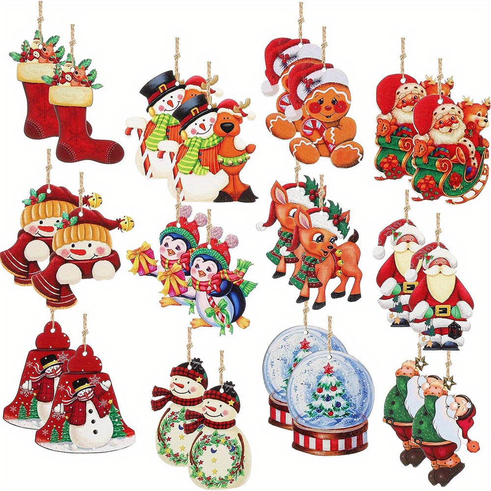 

24-piece Wooden Christmas Ornaments Set – Rustic Farmhouse Tree Hanging Decorations – Vintage Santa, Snowman, Reindeer – No Electricity Needed, Non-feathered, Festive Holiday & New Year Decor