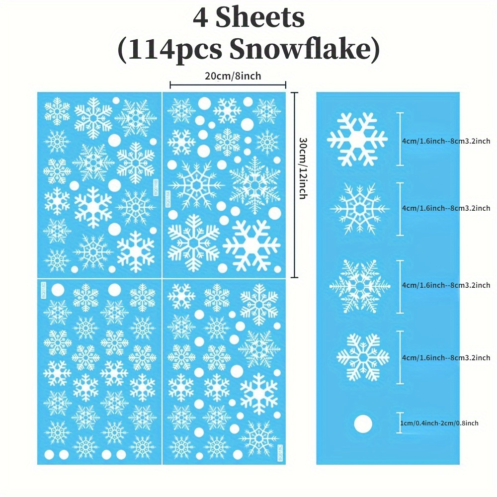 TEMU Festive 114pcs Snowflake Window Clings - Electrostatic White Snowflakes For Christmas & Winter Door Decorations Snowflake Ribbon Wired