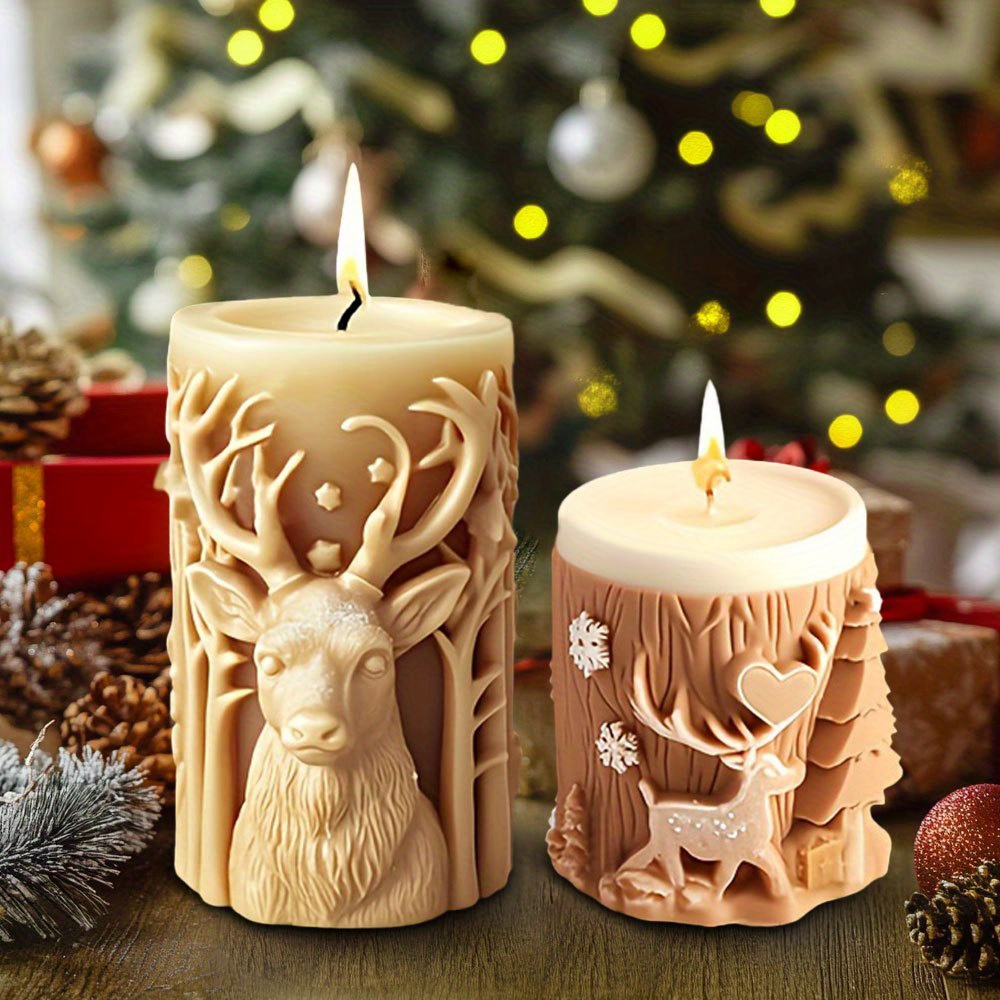 

2-piece Christmas Style Silicone Candle Mold, Reindeer Cylinder Mold For Diy Craft, Home Aromatherapy, Handmade Candle Mold For Home & Christmas Decor