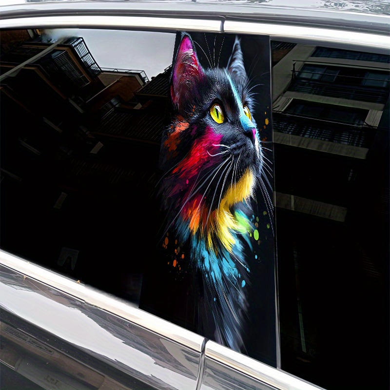 

2pcs Set Black Cat Graffiti Car Column Stickers - Waterproof & Scratch-resistant, Fit For All Models, Perfect For Decor