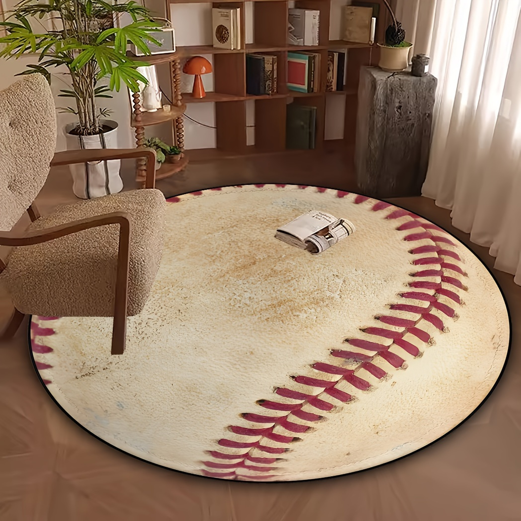 

Baseball-themed Round Rug - Non-slip, Machine Washable For Coffee & Office Desk, Bedroom, Living Room Decor