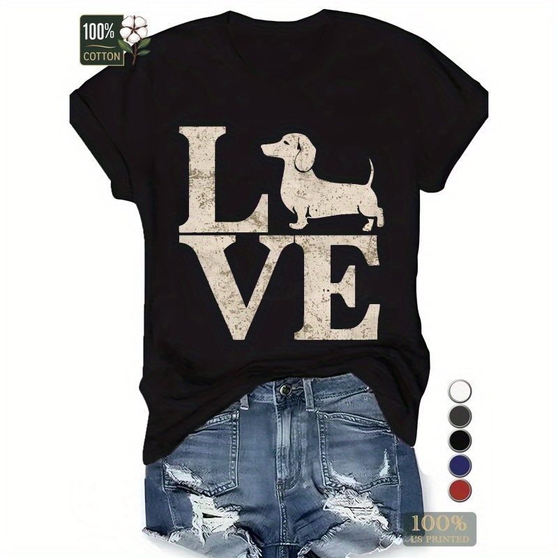 

Love With Dachshund Silhouette Pure Cotton Women's Tshirt Comfort Fit