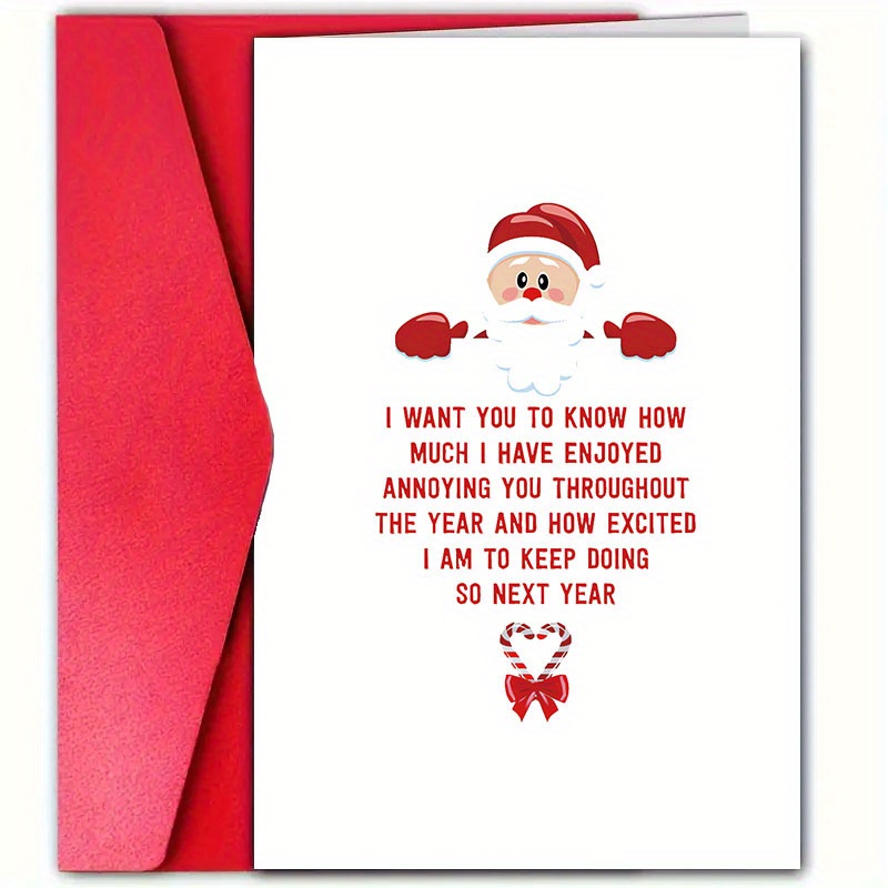 

1pc Humorous Santa-themed Christmas Greeting Card With Envelope, Paper Material, Suitable For Friends, Family, Boyfriend, Girlfriend - Funny & Creative Messaging For Christmas Holiday Celebration