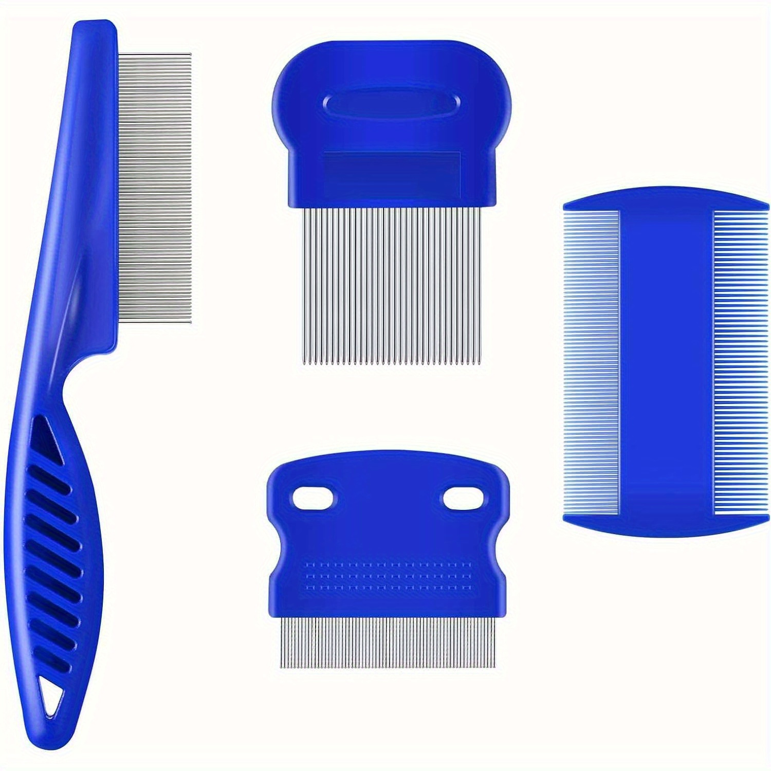 

4/5pcs Stainless Steel Flea And Comb: Round Teeth, Double Sided, Suitable For Small, Medium And Large Pets