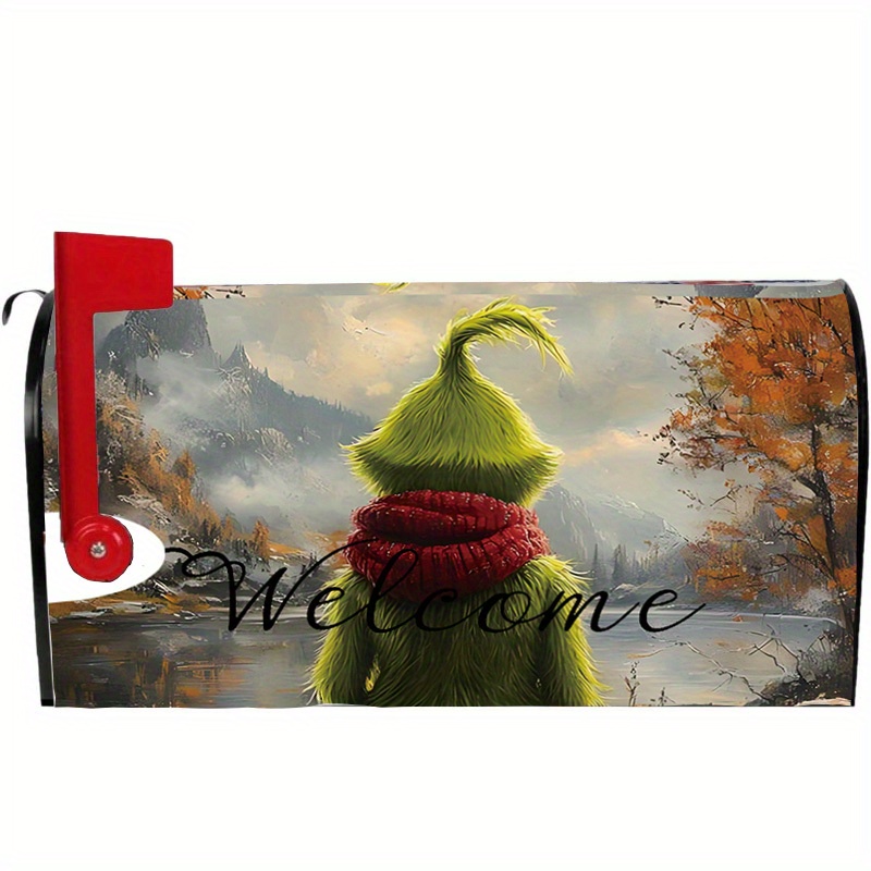 

Green Christmas Mailbox Cover, Standard Size 21x18 Inches - Polyester, Machine Washable For Outdoor Yard & Cottage Decor