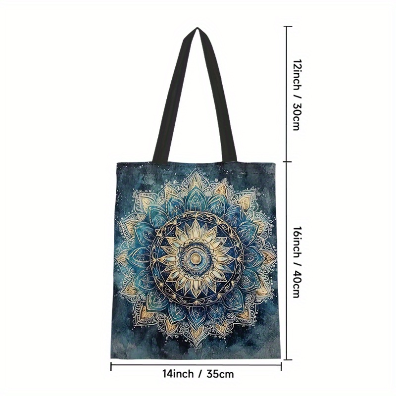 1pc, Mandala Pattern Canvas Tote Bag, Bohemian Style Aesthetic Casual Shoulder Bag, Perfect Fashion Reusable Shopping Bag