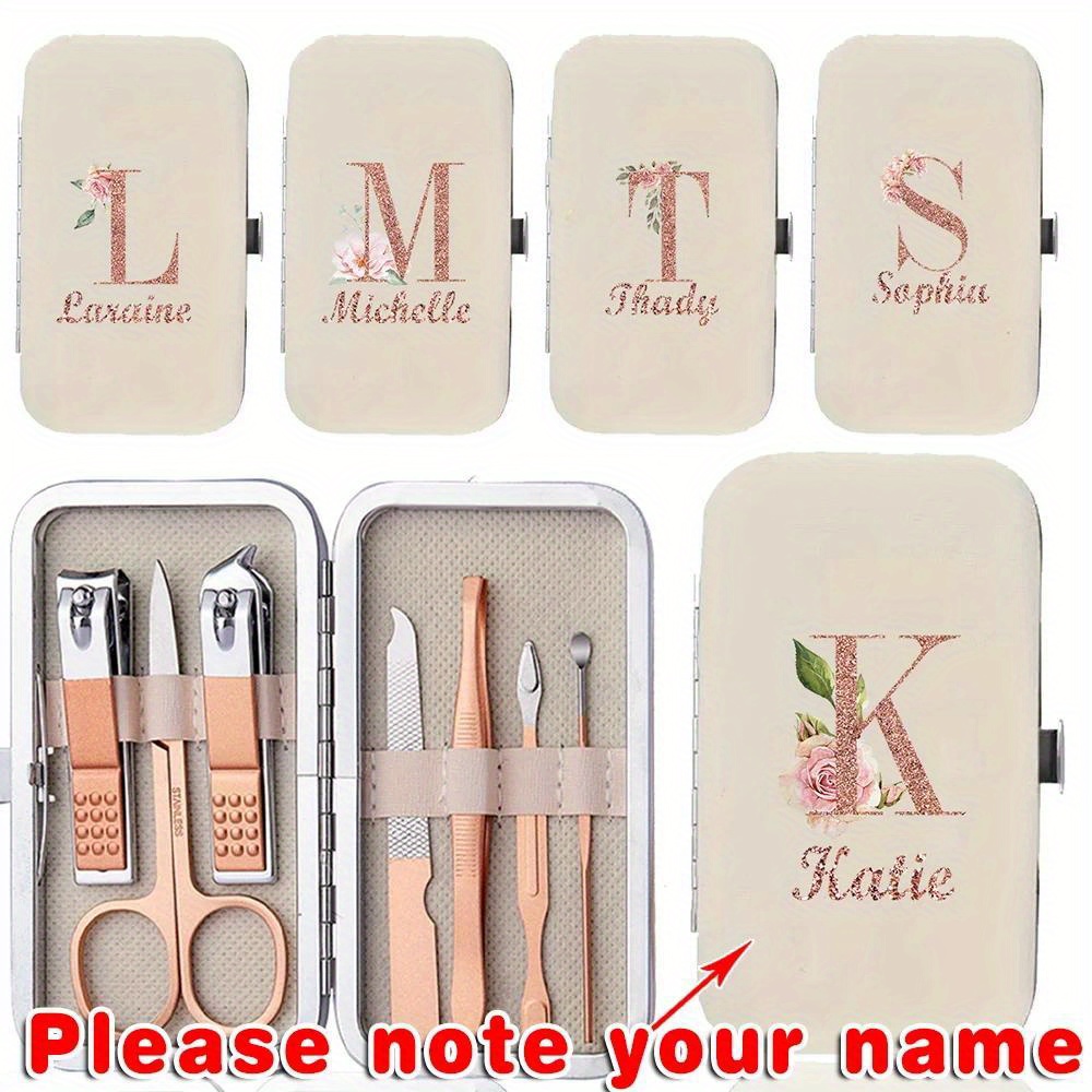 

Personalized 7- Kit Engraving, Steel And Pedicure , Portable Grooming Set Pu , Multifunctional For & Use