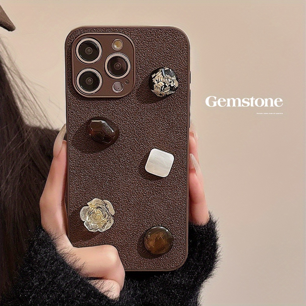 

- Gem Flower Premium Leather Mobile Phone Case For Apple 15/14/13/12/11 Series