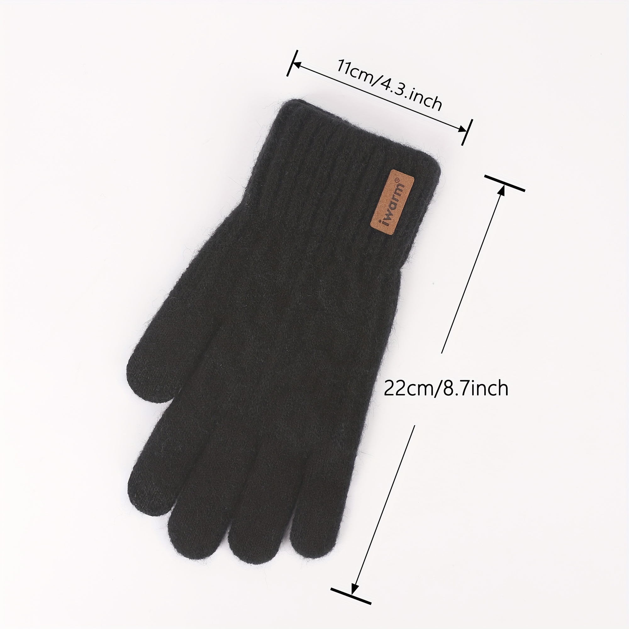 [Popular Choice] Alpaca Fleece Touchscreen Gloves - Warm, Stylish Ribbed Knit with Faux Leather Patch, Cold-Resistant for Winter - Ideal for Office, Travel, Cycling & Festivals - Available in Black, Charcoal, Navy, Light Gray details 4