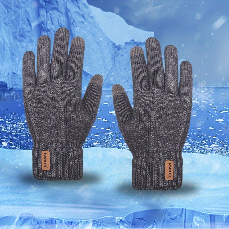 [Popular Choice] Alpaca Fleece Touchscreen Gloves - Warm, Stylish Ribbed Knit with Faux Leather Patch, Cold-Resistant for Winter - Ideal for Office, Travel, Cycling & Festivals - Available in Black, Charcoal, Navy, Light Gray details 7