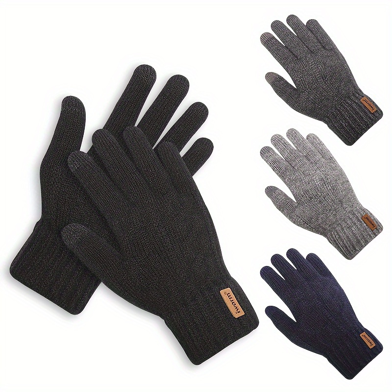 [Popular Choice] Alpaca Fleece Touchscreen Gloves - Warm, Stylish Ribbed Knit with Faux Leather Patch, Cold-Resistant for Winter - Ideal for Office, Travel, Cycling & Festivals - Available in Black, Charcoal, Navy, Light Gray details 8