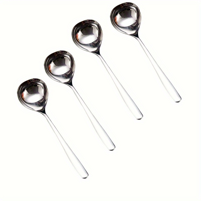 TEMU 4pcs Set Stainless Steel Serving Spoons - Durable, Long Handle For Soup, & Hot Pot - Restaurants & Food Trucks Soup Spoons Large Soup Spoon