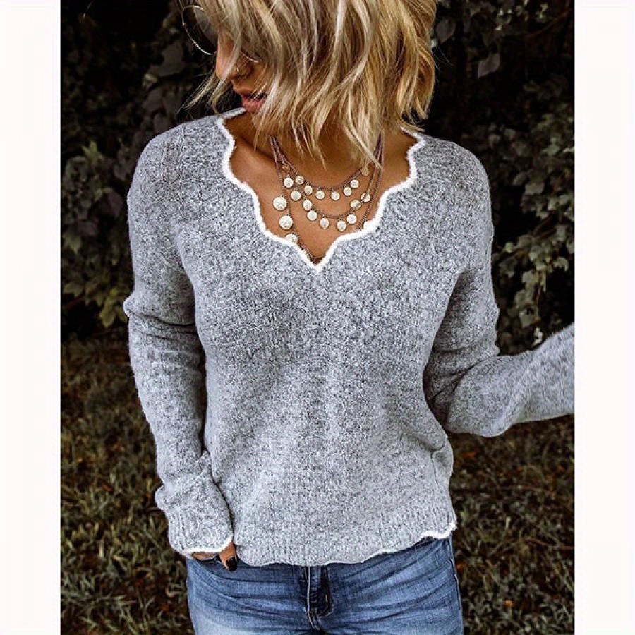 

Women Autumn Winter Knitted Sweater, V-neck Solid Color Pullover, Long Sleeve Casual Tops Jumper