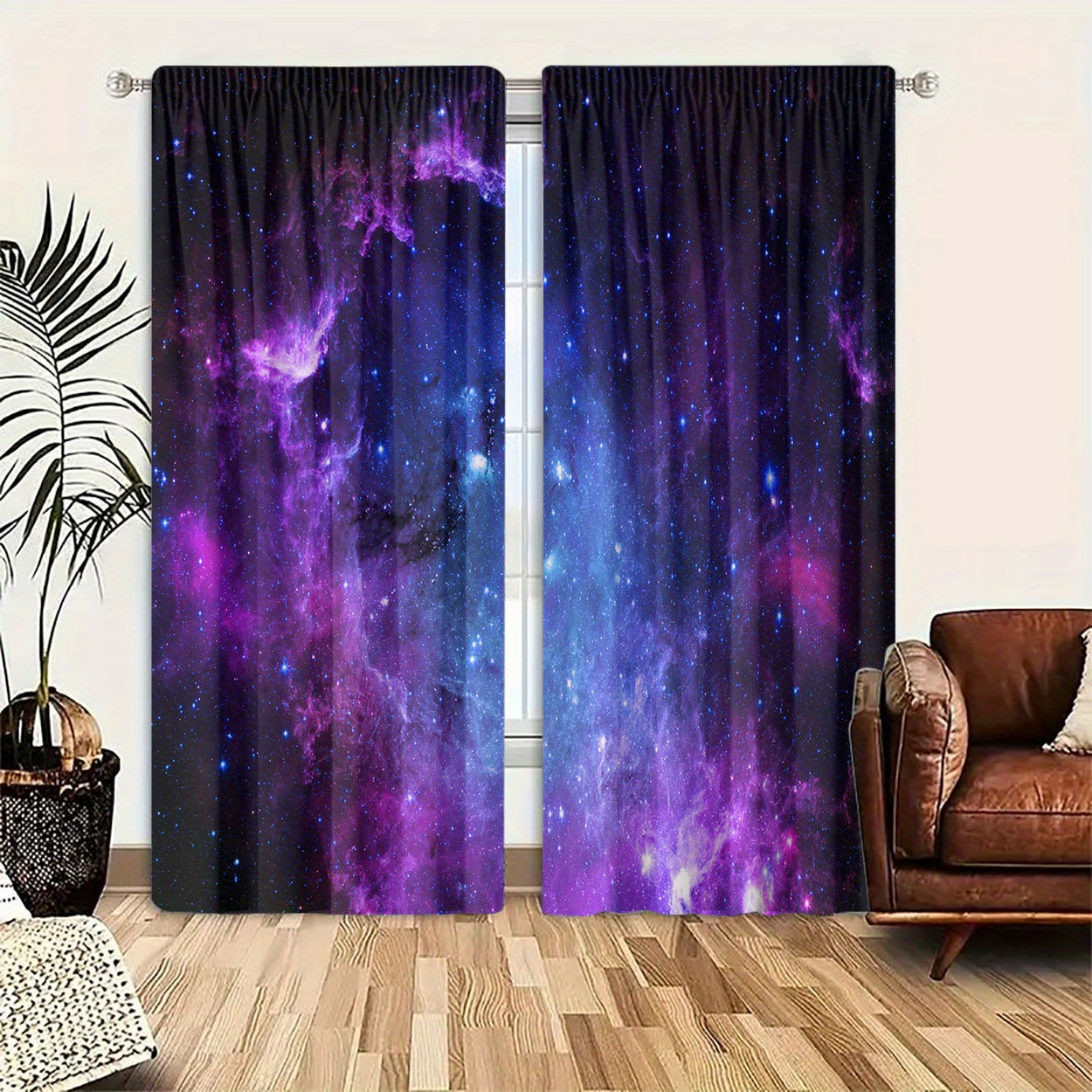 

2pcs Vibrant Print Light Filtering Curtains - Elegant Rod For Effortless Hanging, Perfectly For Bedroom, Living Room, Office Decor With Soft, Filtered And Privacy Protection