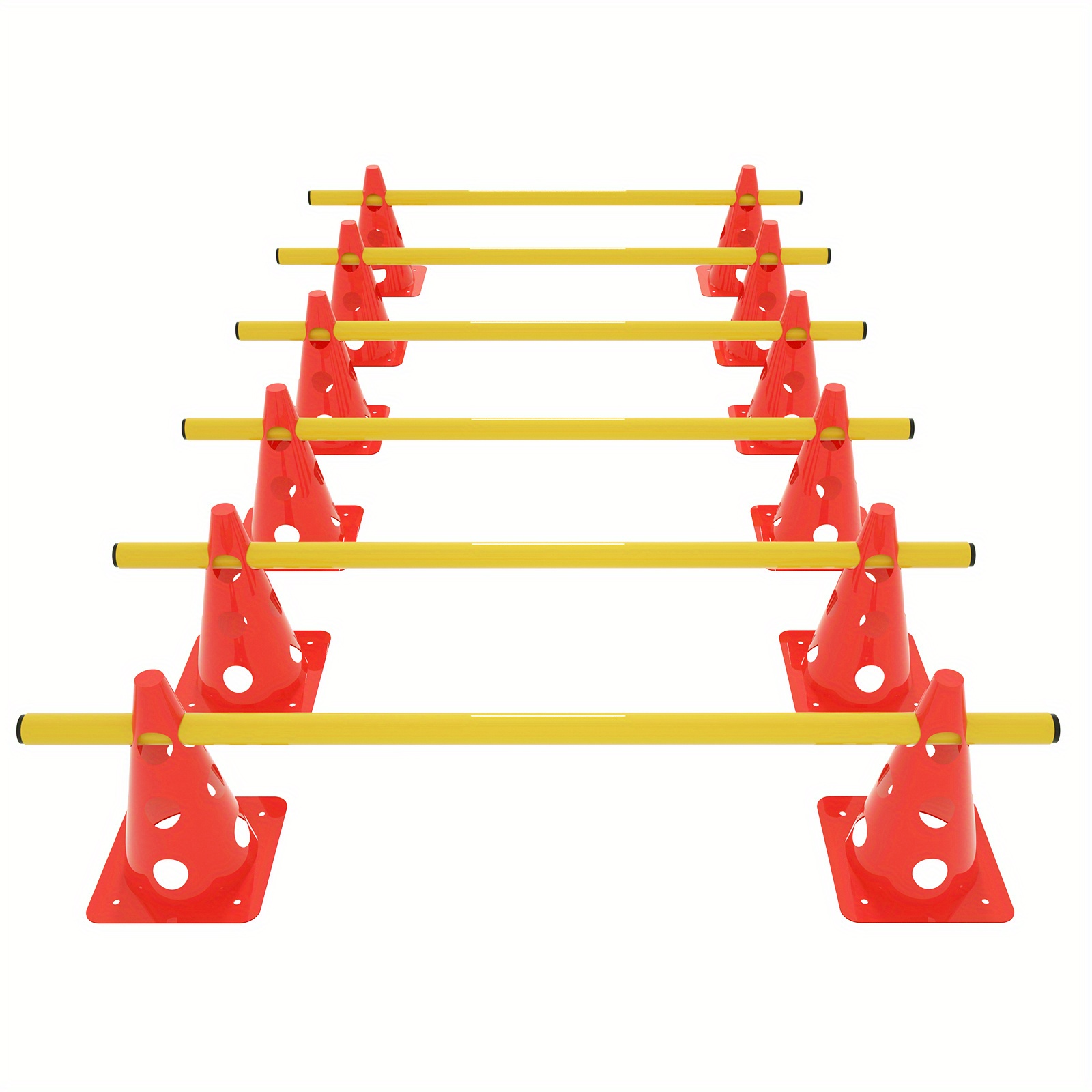 TEMU Set de 6 Conos Triangulares para Obstáculos, Combinación Deportiva, Entrenamiento de Coordinación. 12 Conos Multiusos + 6 Rieles de Agilidad