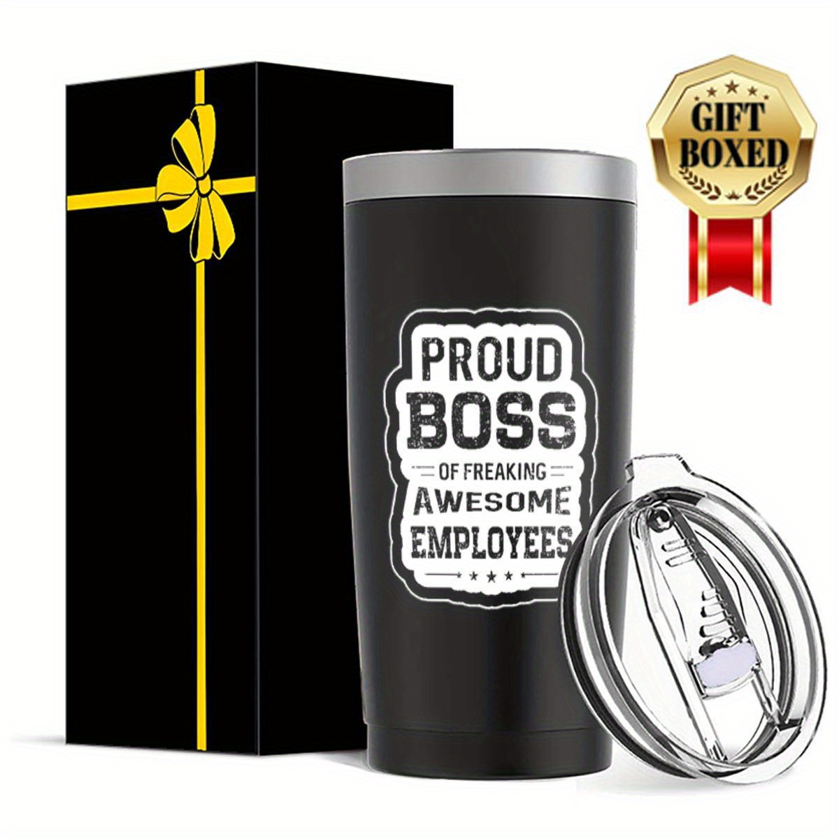 

Proud Boss 20oz Stainless Steel Tumbler With Lid - Double Wall Vacuum Insulated Travel Mug For Coffee & Sports Water Bottle - Leak-proof Gym-, Ideal Appreciation Gift For Employees