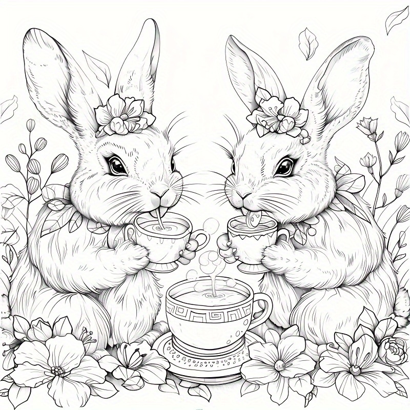 Deluxe Easter Coloring Book with Bunny & Floral 22 Thick Pages