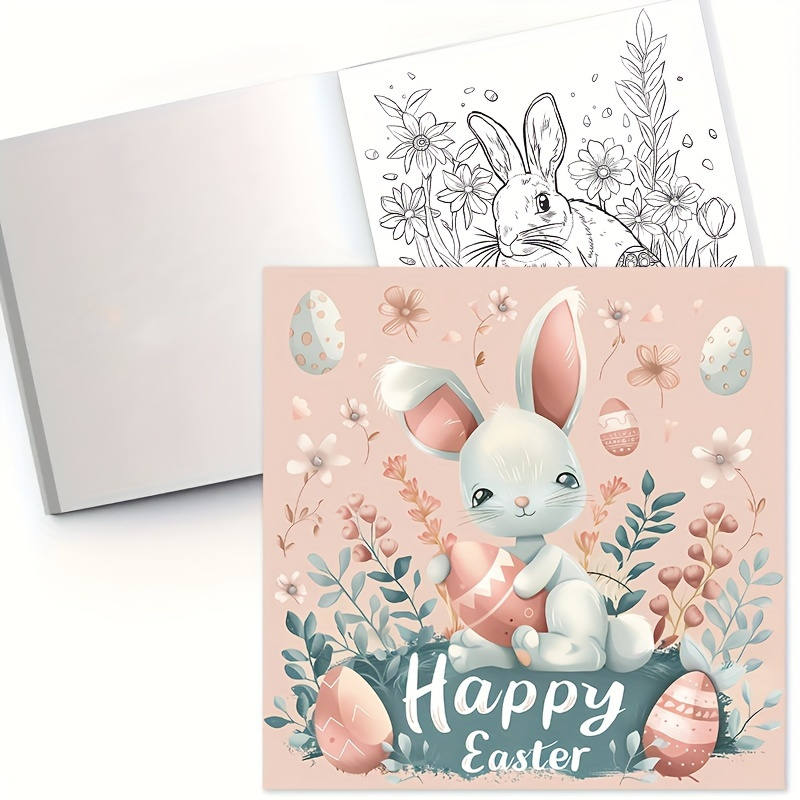 Deluxe Easter Coloring Book with Bunny & Floral 22 Thick Pages