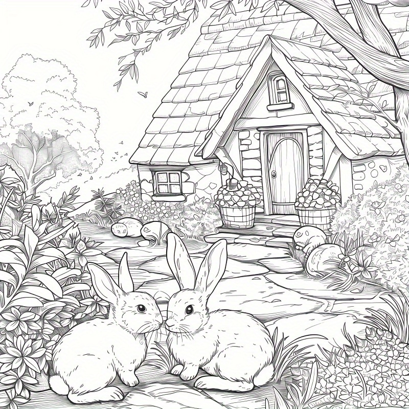 Deluxe Easter Coloring Book with Bunny & Floral 22 Thick Pages