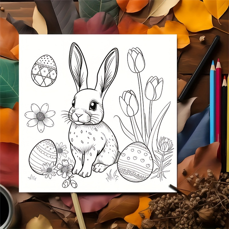 Deluxe Easter Coloring Book with Bunny & Floral 22 Thick Pages