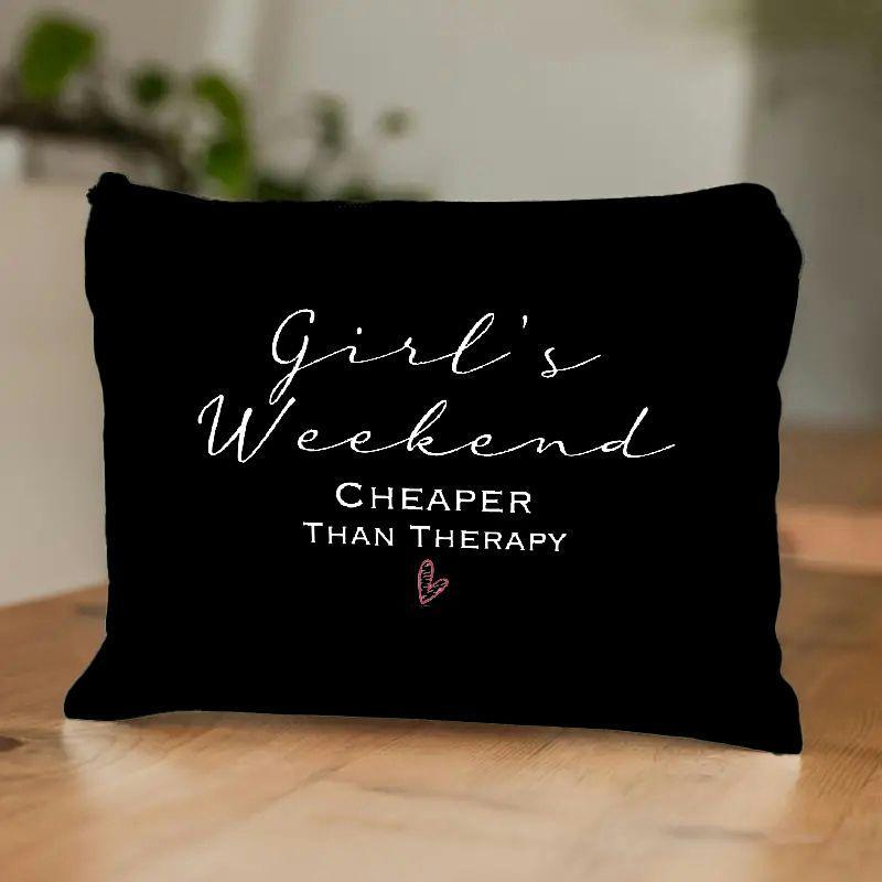 Image of Chic "weekend " Canvas Makeup Bag - Lightweight, Zippered Cosmetic Pouch With Red Heart Symbol, Ideal For Travel & Daily Use, Makeup Storage||zipper Closure, Makeup Travel Bag