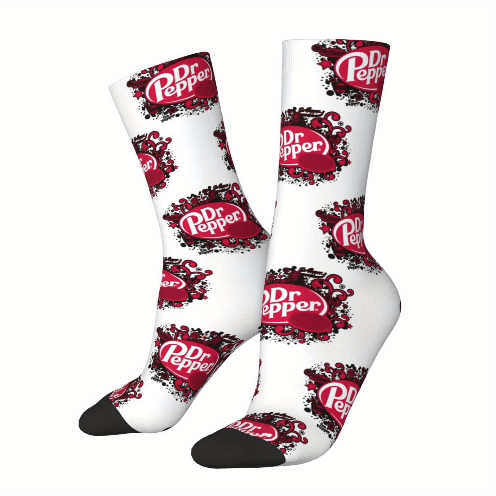 

1 Pair Dr Pepper Novelty Socks For Men, Hip Hop Harajuku Happy Pattern, Crew Length, Knit Polyester With Elastane, Novelty Gift, Random Print, Hand Wash Or Dry Clean