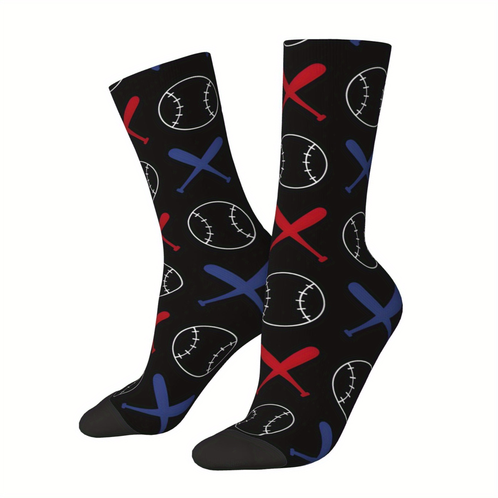 

1 Pair Men's Knit Baseball Crew Socks - Harajuku Street Style, Funny Novelty Print, Polyester & Elastane Blend, Comfort Fit With Hand Wash Flexibility