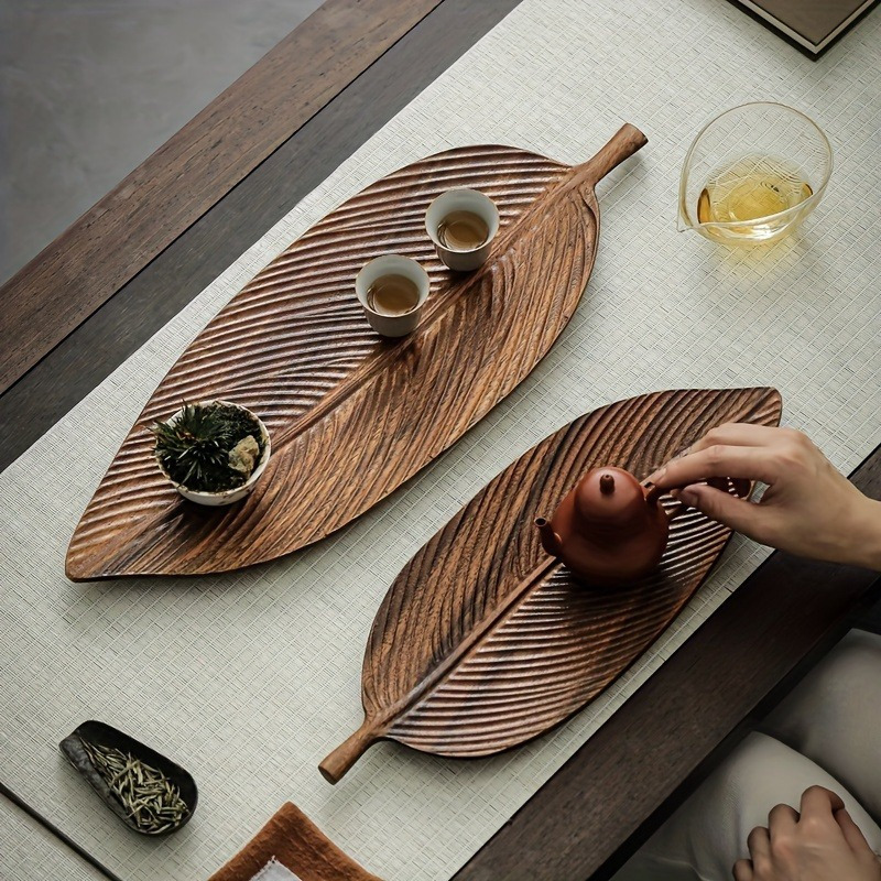 

Handcrafted Walnut Wood Leaf-shaped Platter - Carved Serving Tray For Snacks, Salad, Desserts - Rustic Wooden Dish With Natural Finish For Home Decor, Food Serving, Restaurant Use