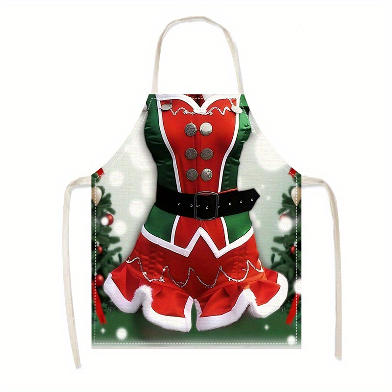 

Christmas Themed Linen Kitchen Apron - Unisex Holiday Cooking Apron With Santa Dress Design, Woven, Easy To Clean And Store, Ideal For Home Work And Parties