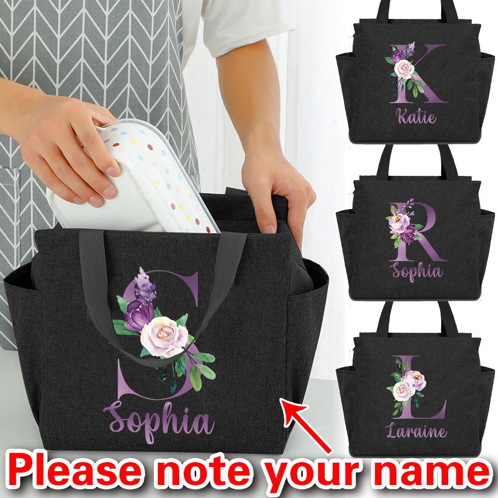 

Personalized Insulated Lunch Bag With Aluminum Foil - Large Capacity, Zippered Bento Box Carrier For Work & Picnic - Stylish Canvas Tote With 26 Initial Letter Options