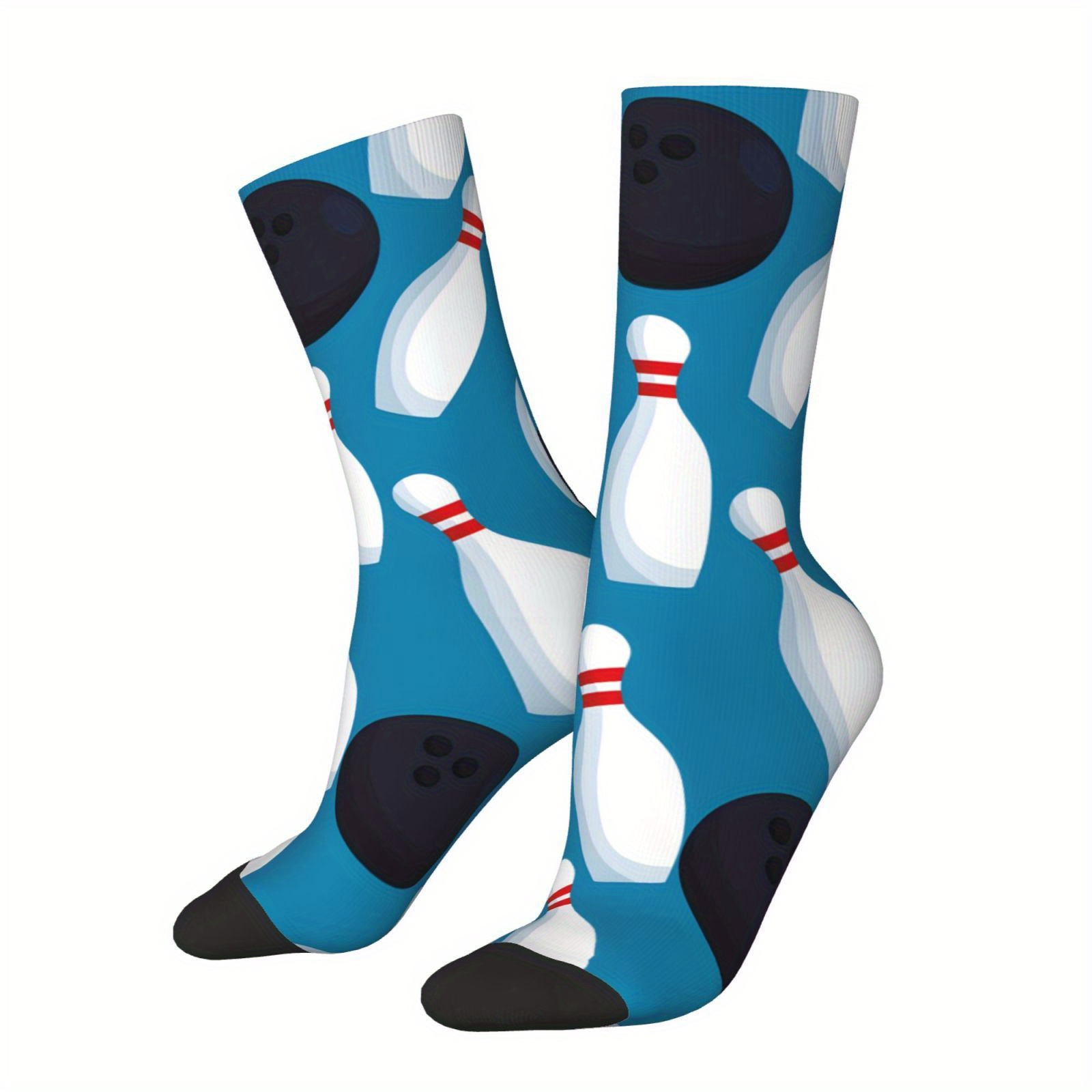 

1 Pair Bowling Ball Pattern Socks For Men - Polyester & Spandex , Knit Fabric, Hand Washable, Unique Printed Crew Socks For Casual Wear