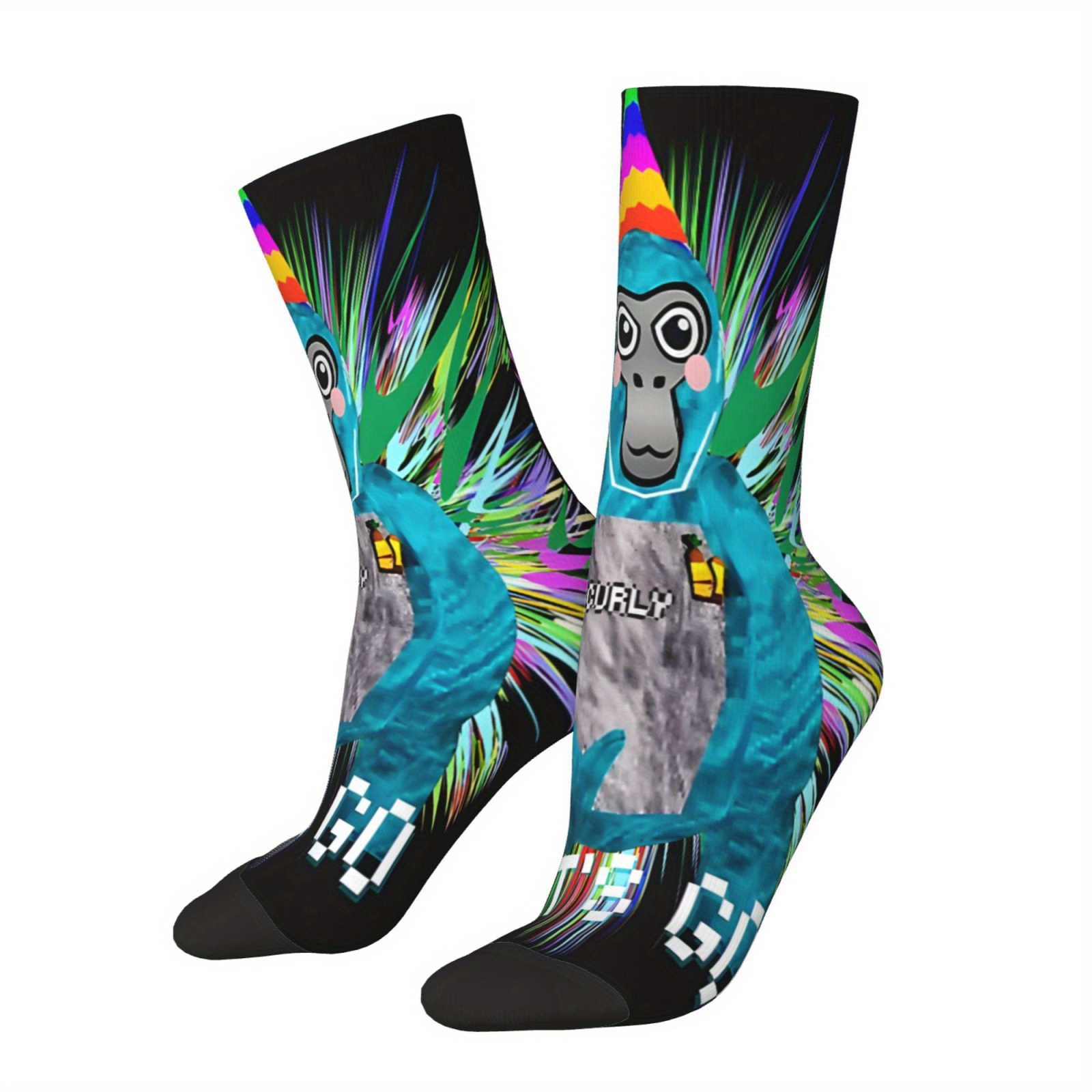 

1 Pair Funny Crazy Gorilla Let' Sock For Men Hip Hop Vintage Happy Seamless Pattern Printed Boys Crew Sock