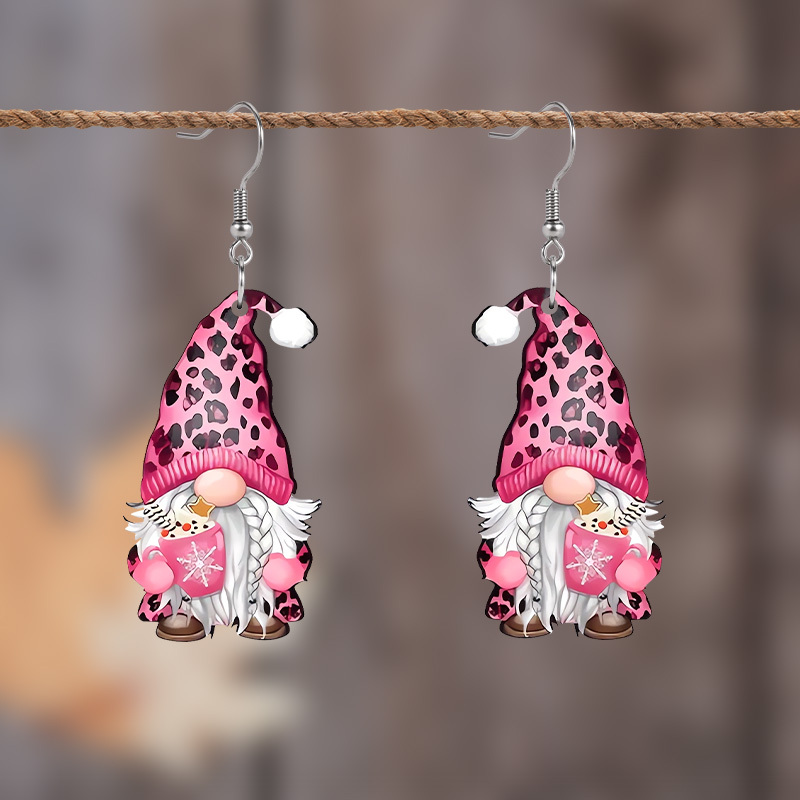 

Christmas Gnome Earrings For Women - Print Acrylic Drop & Dangle Earrings With Stainless Steel Hooks, Cute Classic Holiday Design For Gift-giving & Festival Celebrations, Non-feather, 1pair