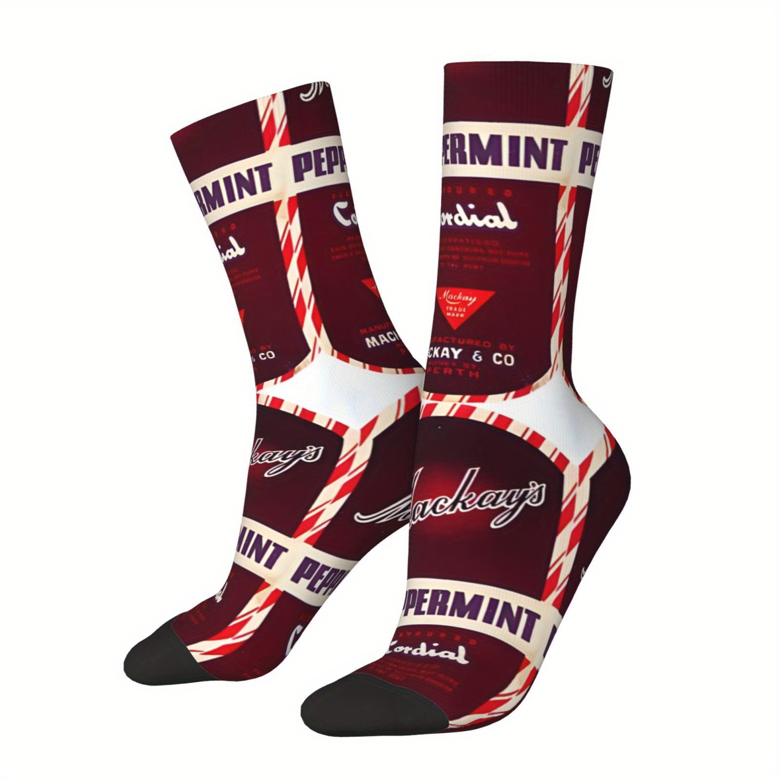 

Men's Novelty Crew Socks - Funny Peppermint Print, Breathable Polyester Blend, Perfect For Casual Wear & Gifts