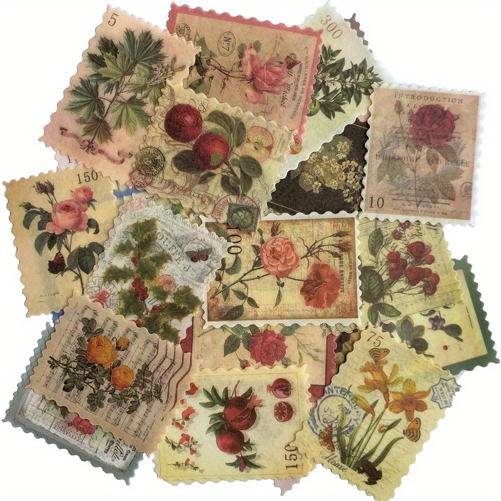 60pcs Vintage Flower Stickers, Aesthetic Botanical Deco Paper Sticker For Scrapbooking, Journaling Supplies, Planners, Art Crafts, Journal Ephemera