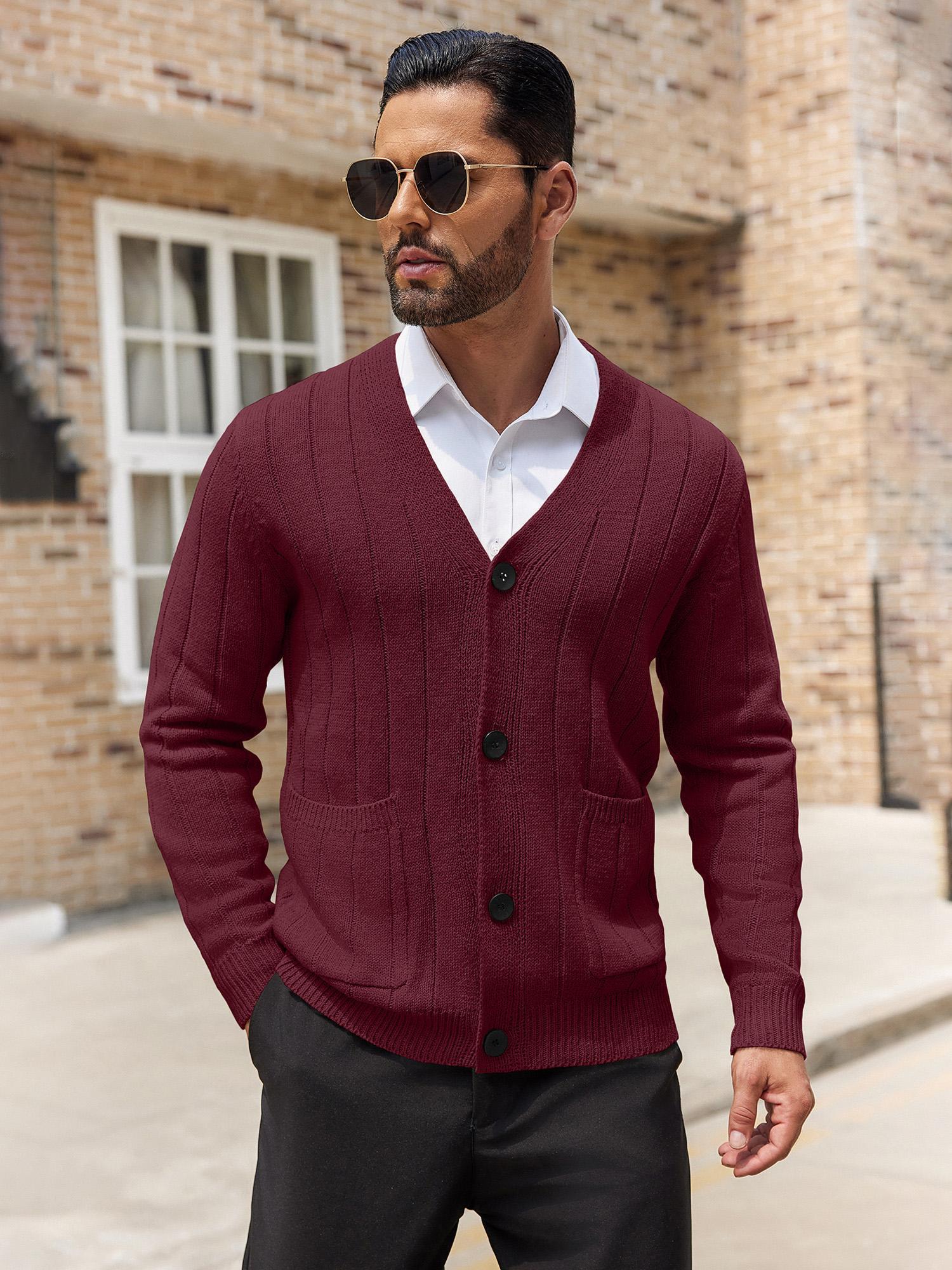 Shirt Burgundy Mens Cardigan Mens Fit Cable Knit Cardigan Sweater