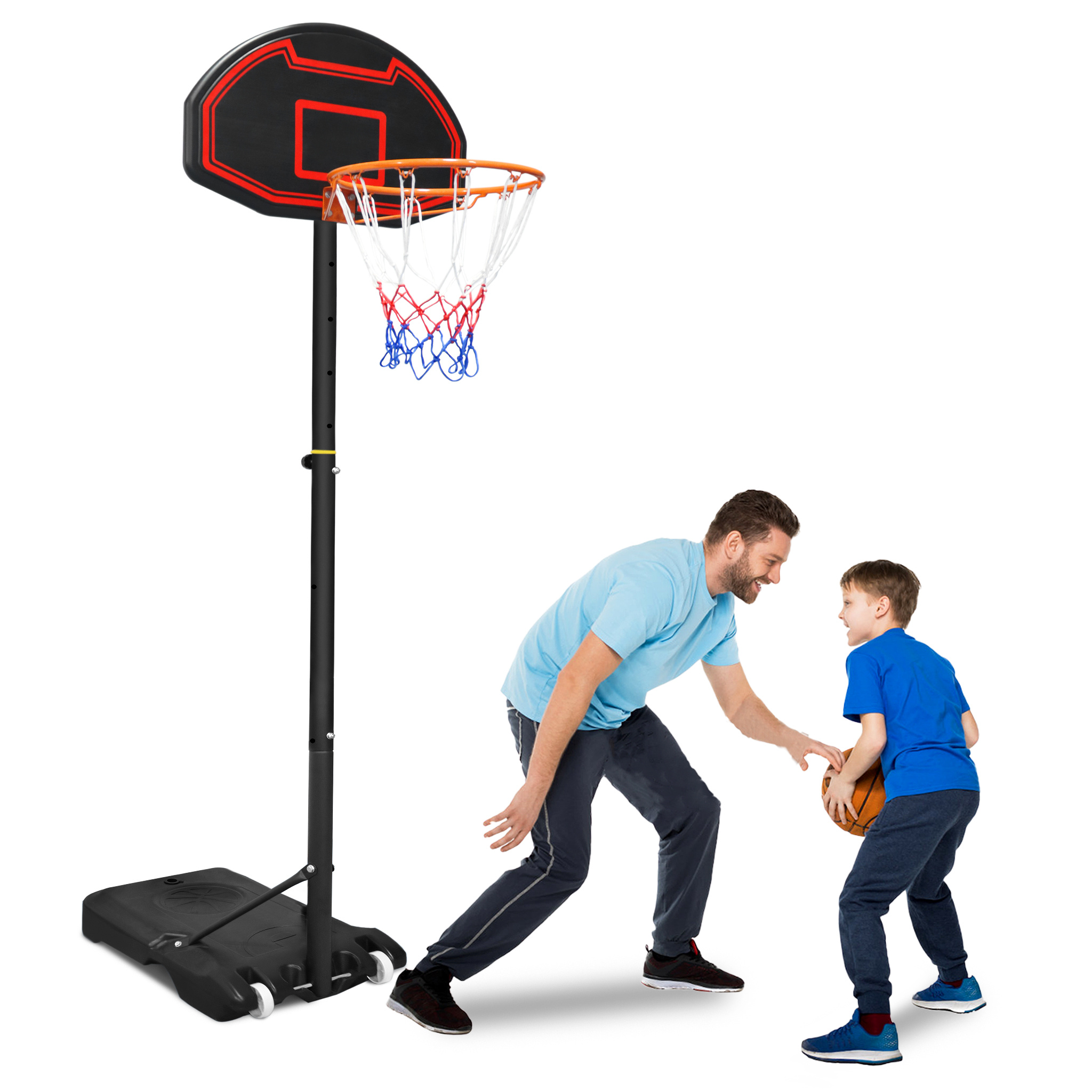 1. 6-2. 1 Metre Basketball Hoop Adjustable Height With Brackets And Wheels For Outdoor And Indoor Use Portable Basketball System Set