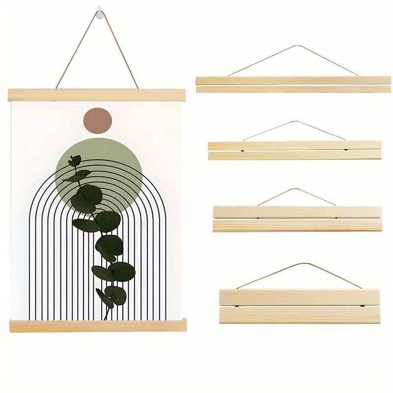 

1pc Solid Wood Poster Hanger Frame - Wall Art Hanging Kit For Canvas Print, Scroll Posters, Paintings & Pictures - Natural Wooden Rods With Adjustable Hanging Rope - Crude Wood Craft Accessories