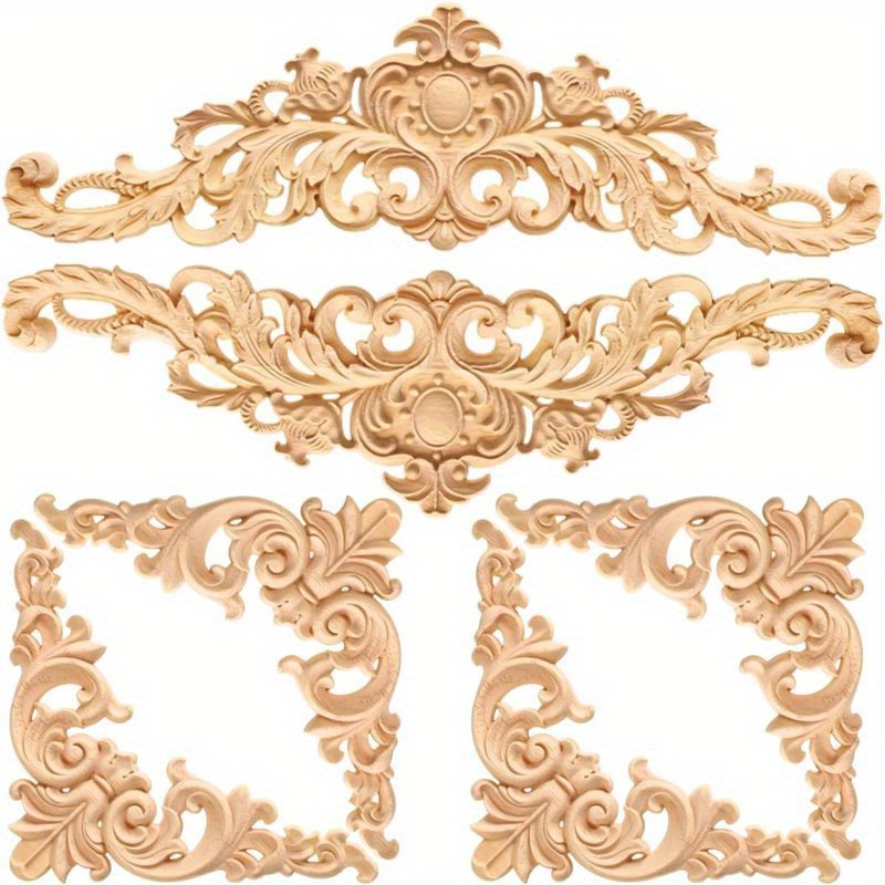 

6pcs Set Of Elegant Wooden Appliqués - Vintage European Style Carved Corner Frames & Inlay Decals For Home Decor