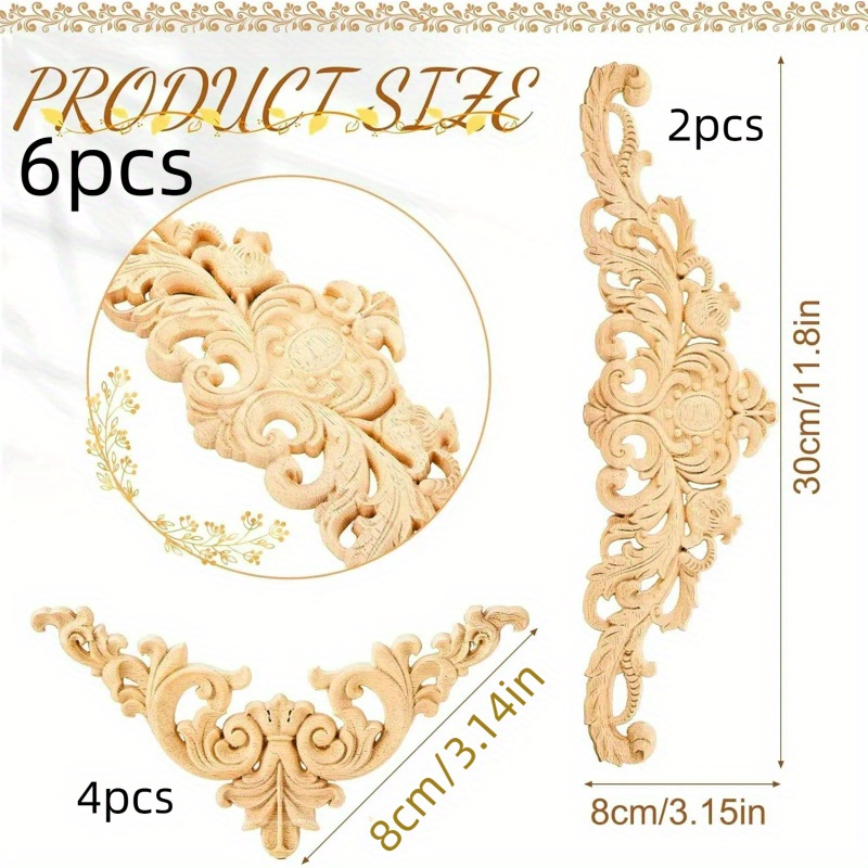 TEMU 6pcs Exquisite Wooden Appliques Set - Decor With , No Required, To Install, Durable And Long-lasting