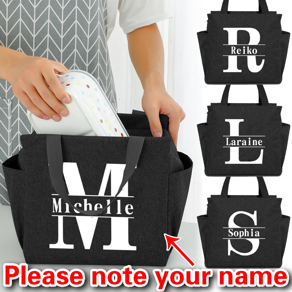 

1pc Custom Name Insulated Canvas Lunch Bag With Zipper, Personalized Bento Cooler Bag For Work, Picnic, Or Camping