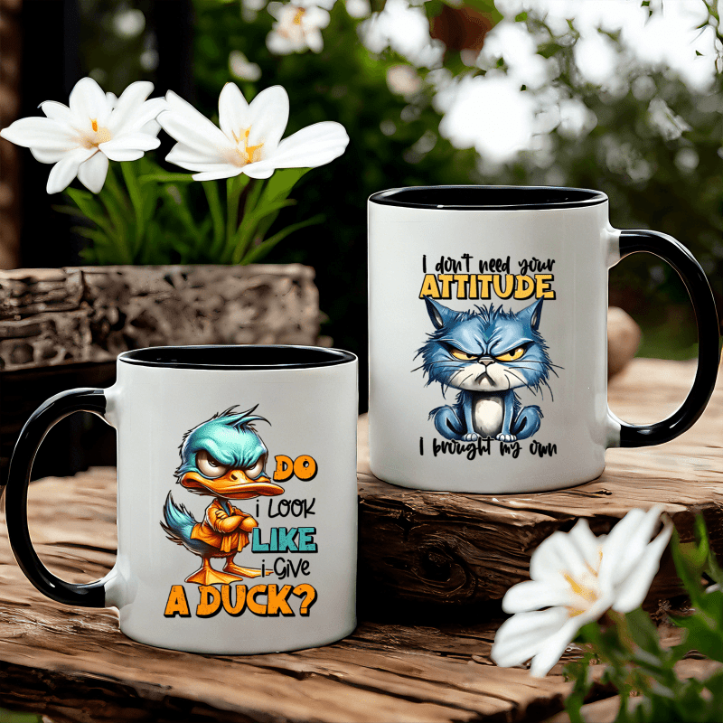 

2pcs, Do I Look Like I Give A Duck, Duck Cup, Blue Cat Cup, 11 Oz Ceramic Coffee Mug, Room Decoration, Summer And Winter Drinking Cup, Birthday Gift, Holiday Gift, Christmas Gift, New Year Gift,