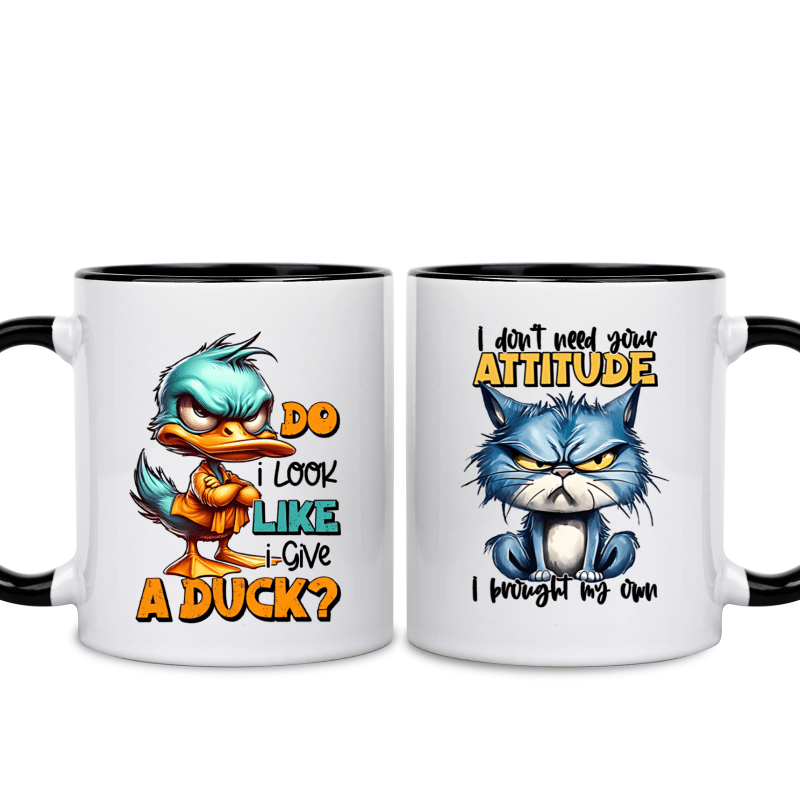 TEMU 2pcs, Do I Look Like I Give A Duck?, Duck Cup, Blue Cat Cup, 11 Oz Ceramic Coffee Mug, Room Decoration, Summer And Winter Drinking Cup, Birthday Gift, Holiday Gift, Christmas Gift, New Year Gift,